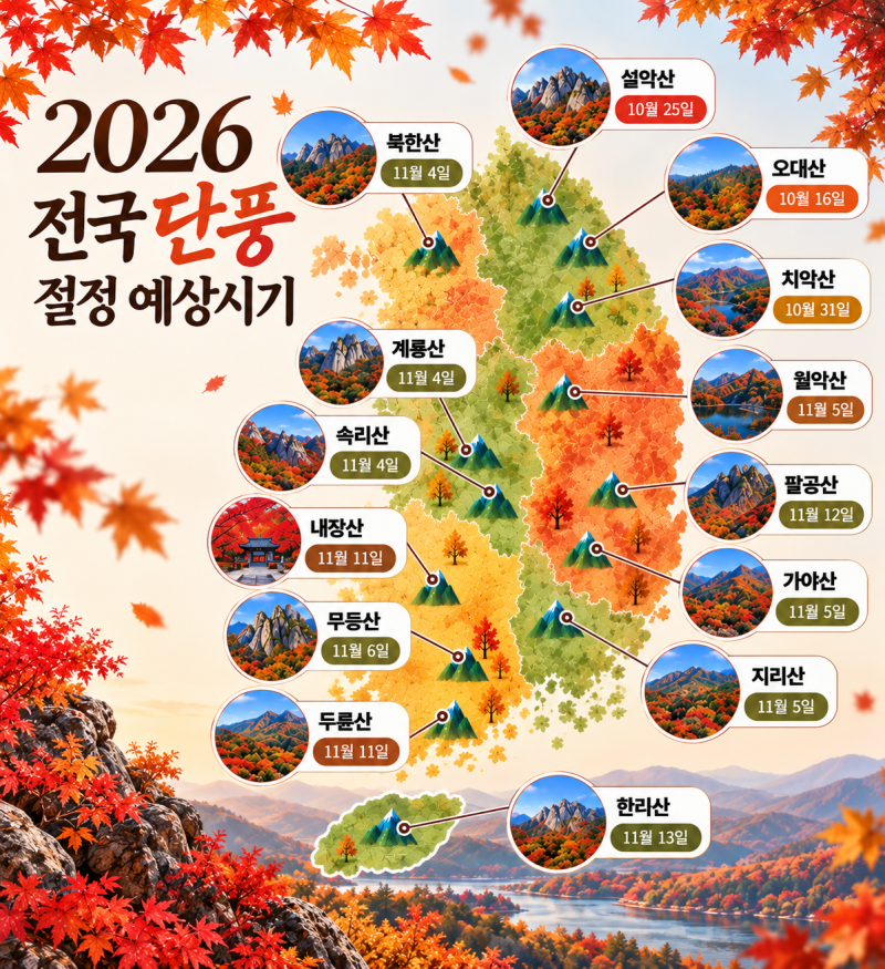 2026 단풍시기 전국 첫 단풍·절정 예상일 총정리