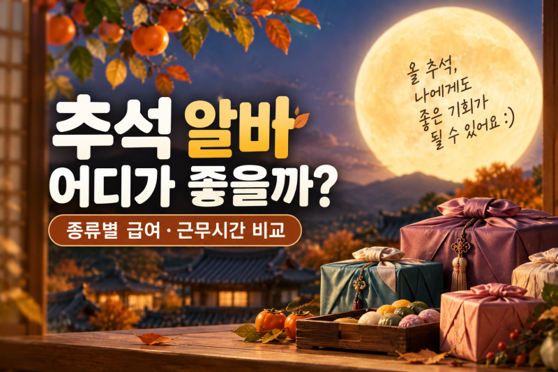 추석 알바 어디가 좋을까? 명절 단기알바 종류별 급여·근무시간 비교
