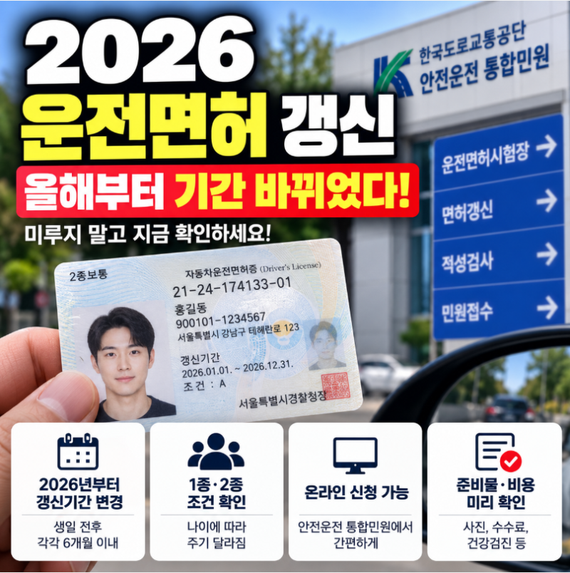 필수! 2026 운전면허 갱신, 기간 바뀌었다! 벌금물기전에 확인! 온라인 신청부터 준비물까지 ....