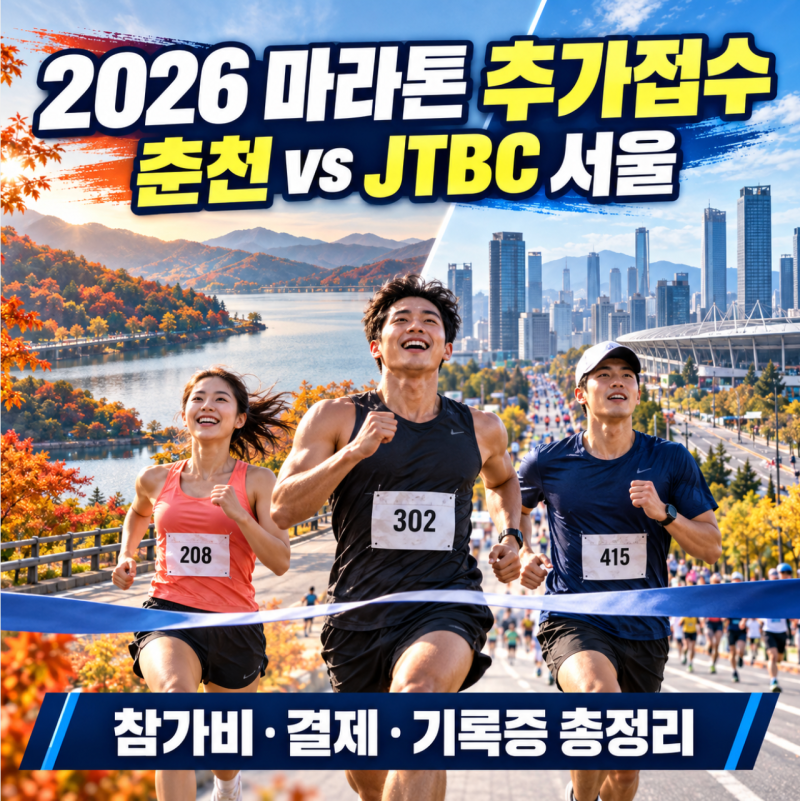 2026 춘천마라톤·JTBC 서울마라톤 추가접수 총정리｜참가비·결제일·기록증·코스·기념품
