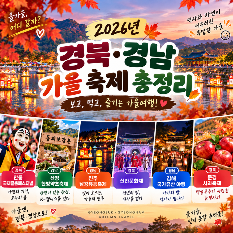 2026년 10월 경북·경남 축제 총정리｜안동·진주·경주·산청·김해·문경 가볼만한곳