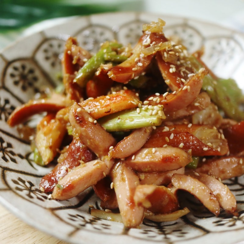 비엔나소세지볶음 레시피 간장 문어소세지 아스파라거스볶음 만들기 냉동 아스파라거스 손....