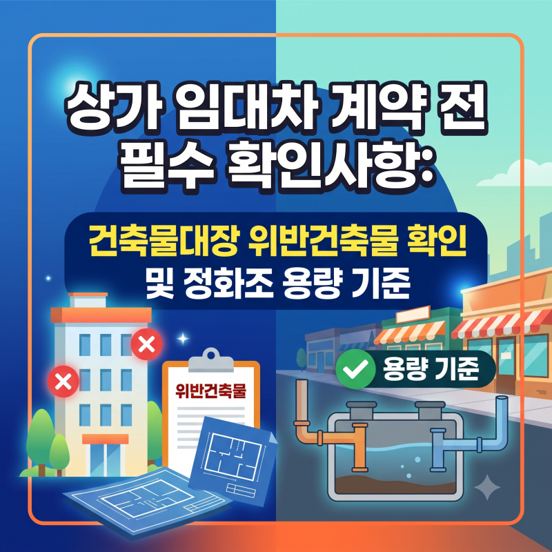 [부동산 상식]상가 임대차 계약 전 필수 확인사항: 건축물대장 위반건축물 확인 및 정화조 용....