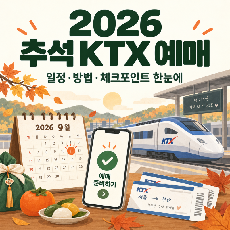 2026 추석 KTX 예매 실패했다면? 잔여석 9월 11일 15시부터, 취소표 잡는 법