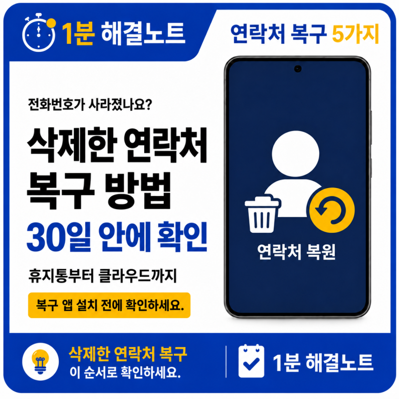 갤럭시 삭제한 연락처 복구, 휴지통에서 30일 안에 찾는 방법