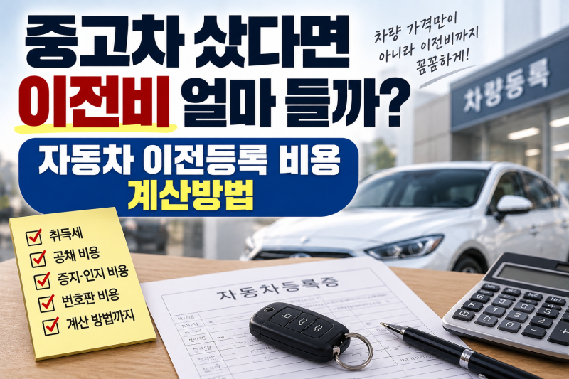 중고차 샀다면 이전비 얼마 들까? 자동차 이전등록 비용 계산방법