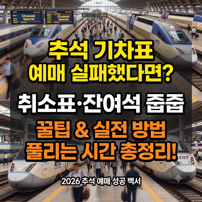 2026 추석 기차표 예매 실패했다면? KTX·SRT 취소표 풀리는 시간 & 잔여석 줍줍 실전 꿀팁