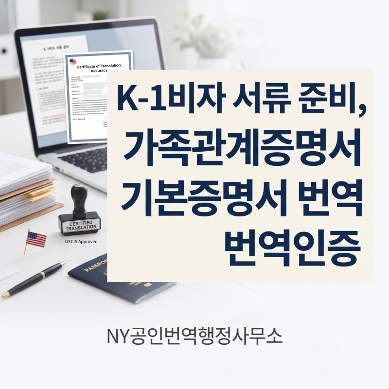 미국 K-1 비자 신청, 기본증명서·가족관계증명서 번역 &번역확인증명서 [김포번역공증·인천....
