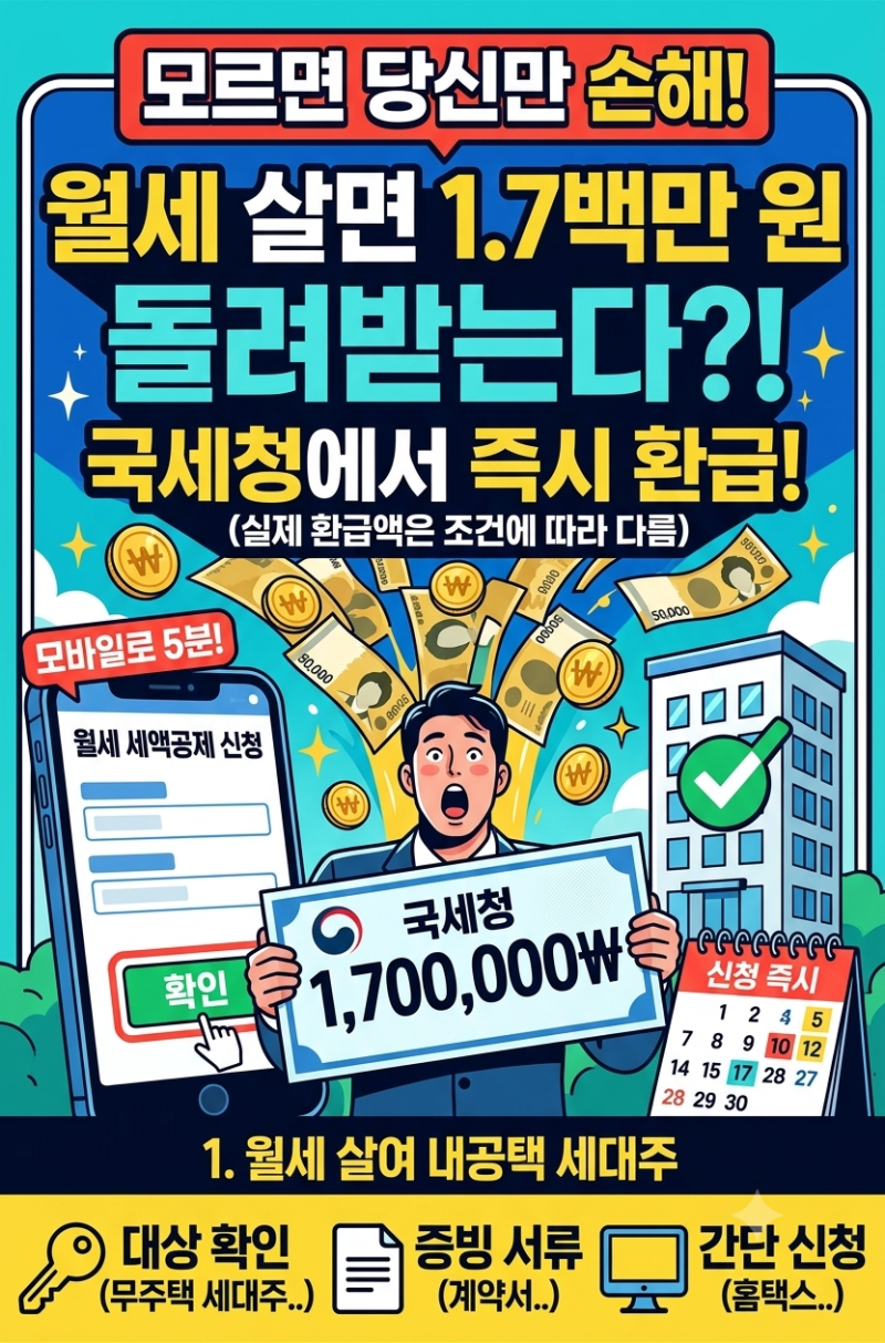 월세 살면 나라에서 170만 원 돌려준다? 국세청 월세 세액공제 조건 및 신청방법 총정리