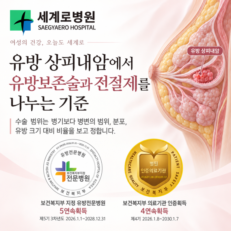 유방 상피내암에서 유방보존술과 전절제를 나누는 기준