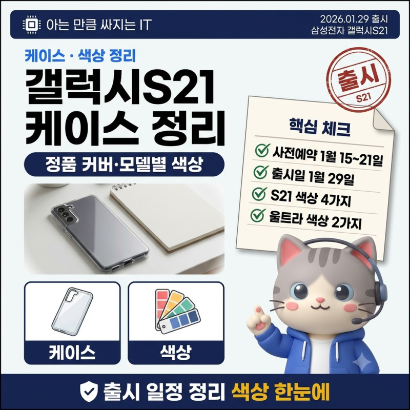 갤럭시S21케이스 출시 기준 정품 커버와 모델별 색상 정리