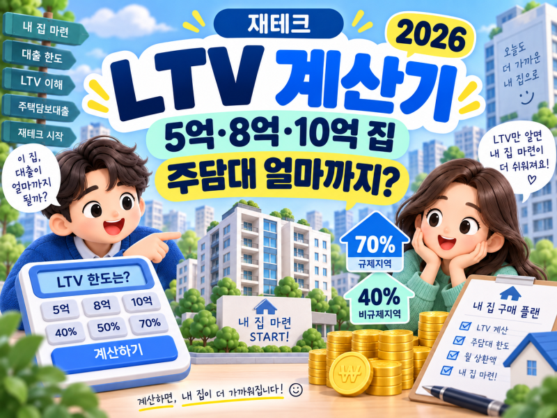 [재테크] LTV 계산기 2026｜5억·8억·10억 집 사면 주담대 얼마까지 나올까?