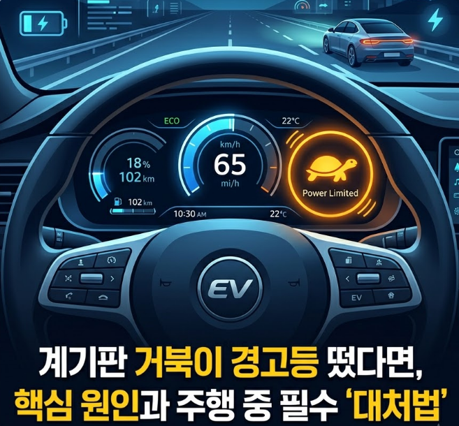 전기차·하이브리드 계기판 거북이 경고등 원인과 출력 제한 대처법