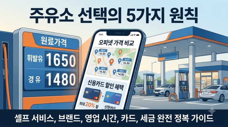 주유소 고를 때 꼭 체크할 5가지: 셀프유무·상표별 편차·시간대 가격·카드 조합·증빙 처리 ....