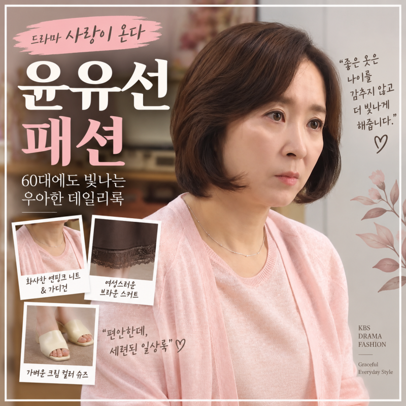 사랑이 온다 윤유선 패션｜연핑크 가디건에 브라운 스커트, 60대 데일리룩으로 예쁘네요