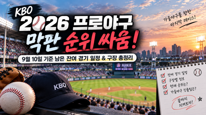 [KBO] 2026 프로야구 막판 순위 싸움! 9월 10일 기준 남은 잔여 경기 일정 & 구장 총정리