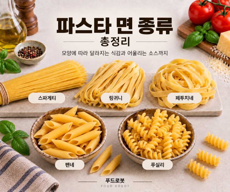 파스타 면 종류 총정리｜스파게티 링귀니 페투치네 펜네 푸실리 차이와 특징