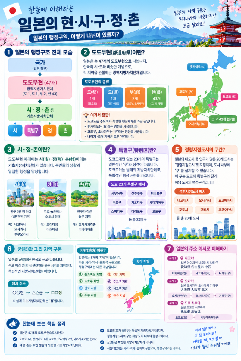 일본의 행정구역, '현·시·구·정·촌'은 어떻게 다를까? 도도부현 특별구 주소 행정구조 정령....