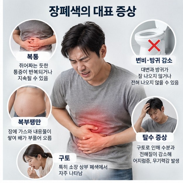 장폐색 증상, 원인, 치료, 장꼬임, 장유착, 수술이 필요한 경우, 응급 신호 등 총정리