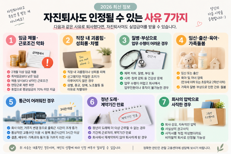 2026 자진퇴사 실업급여 받을 수 있을까? 인정사유 7가지와 증빙서류 완벽 정리