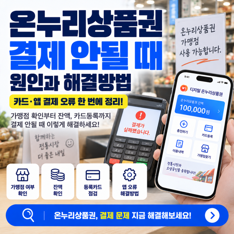 온누리상품권 결제 안될 때｜카드·앱 결제 오류 해결방법