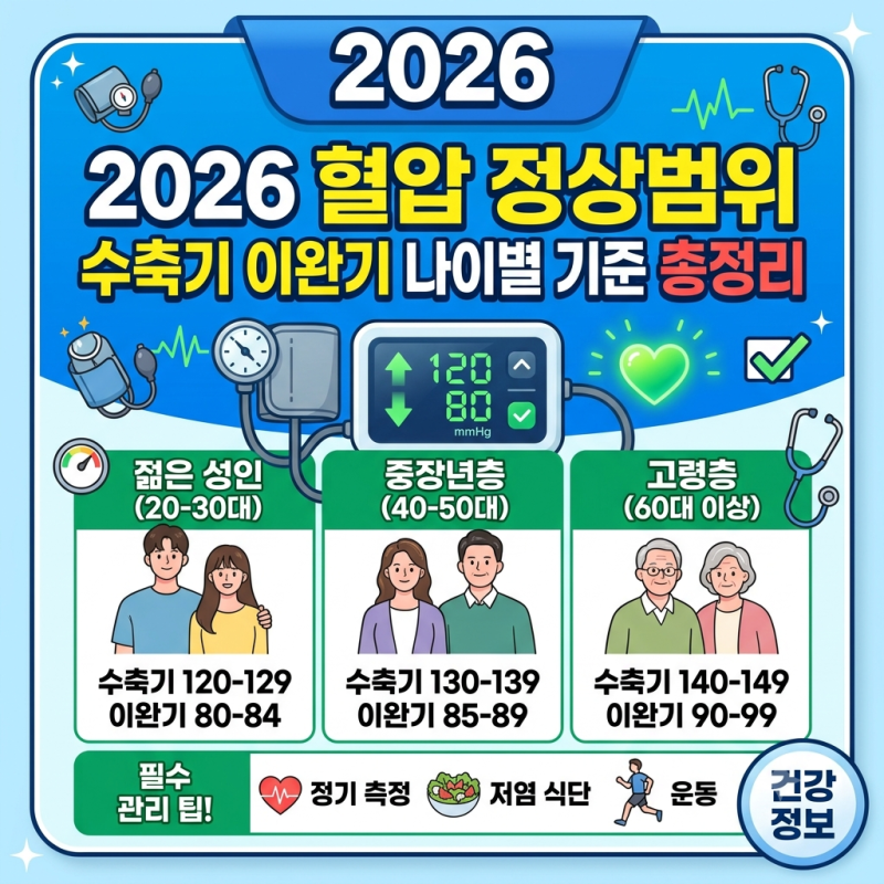 2026 혈압 정상범위 수축기 이완기 나이별 기준 총정리