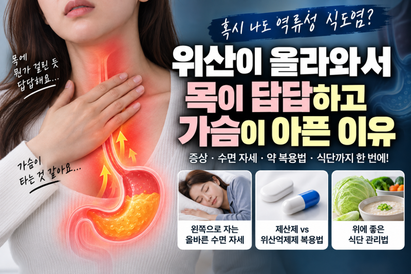 목에 뭔가 걸린 듯 답답할 때 역류성 식도염 응급처치 | 이물감·가슴 쓰림 원인 & 올바른 수....