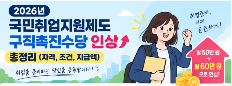 2026 국민취업지원제도 구직촉진수당 60만원 인상｜신청조건·대상·지급액 총정리