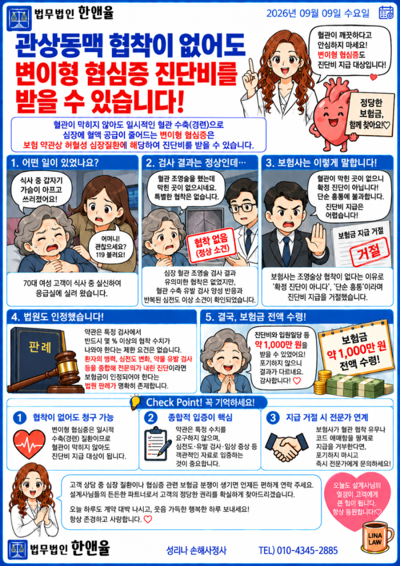 관상동맥 협착이 없어도 변이형 협심증 진단비를 받을 수 있는 이유