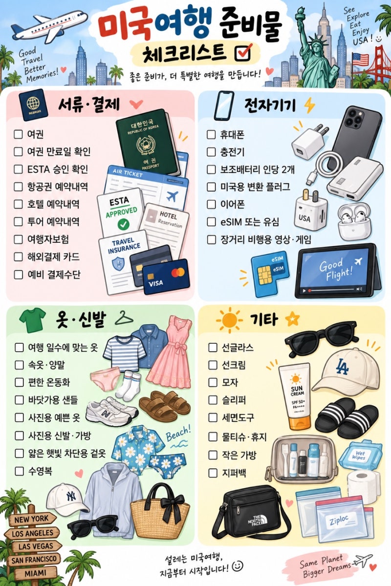 미국여행 준비물 체크리스트 LA·라스베가스 6박8일 직접 다녀온 준비물 총정리