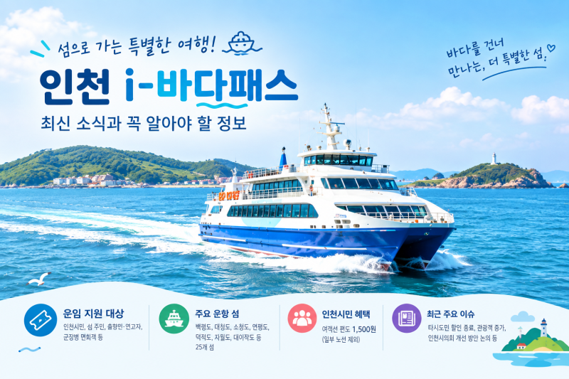 [인천 i-바다패스] 인천 섬 여객선 1,500원 혜택총정리 (타시도민 7월 지원 종료 변경점 포함)