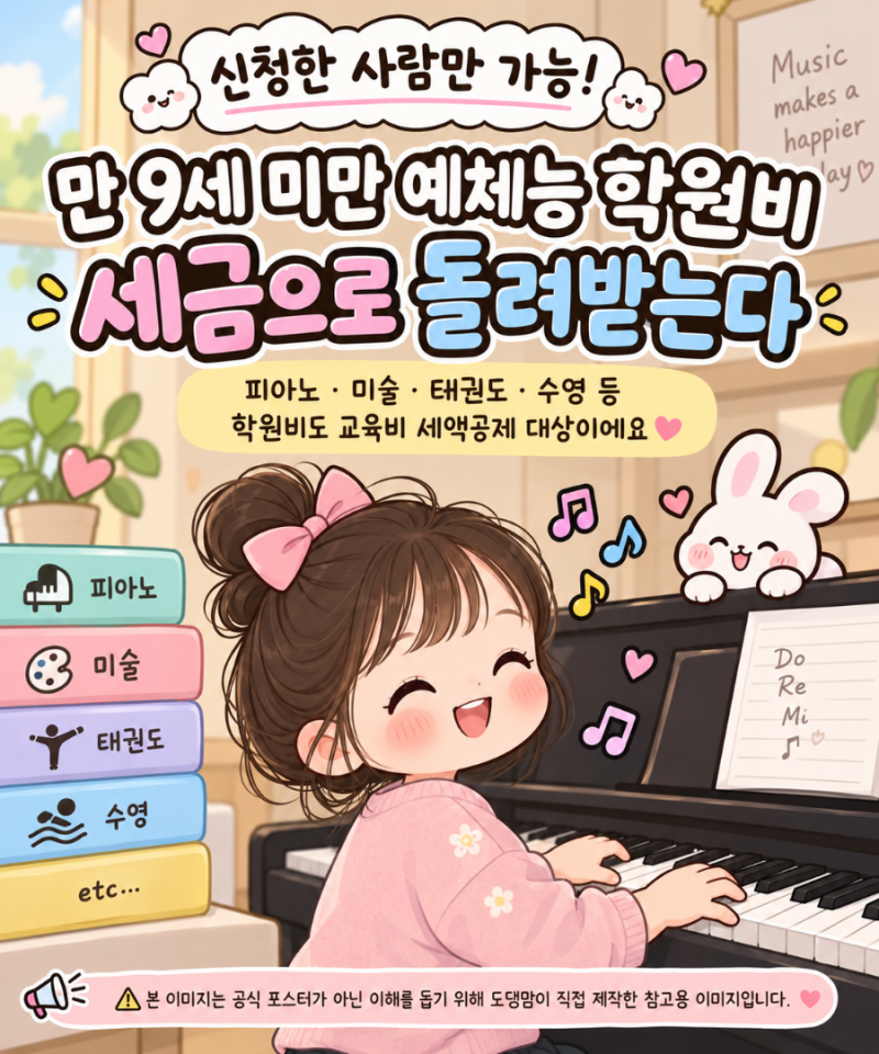 2026년 예체능 학원비 세액공제｜초등학생 피아노 미술 태권도 수영 연말정산 총정리