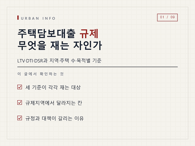 주택담보대출 규제, LTV DTI DSR이 각각 무엇을 재는지부터 봅니다