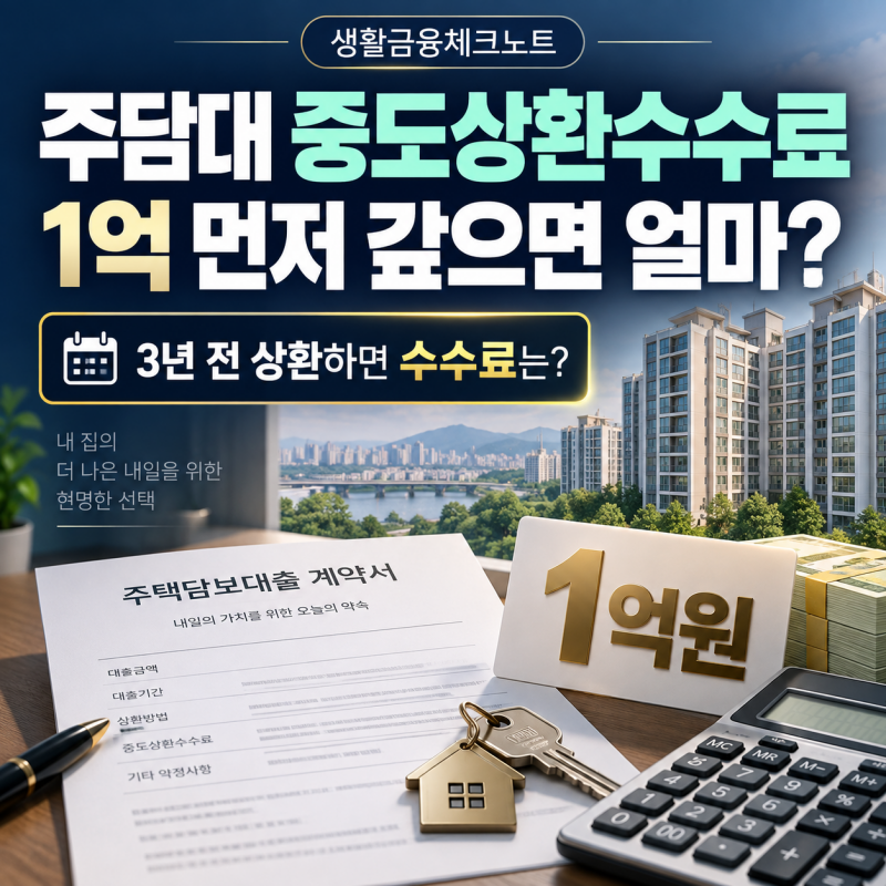 2026 주담대 중도상환수수료, 1억·2억 먼저 갚으면 얼마일까?