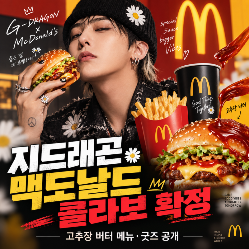 GD 지드래곤X맥도날드 콜라보 9월 17일 시작, 고추장 버터 버거와 PEACEMINUSONE 굿즈 공개