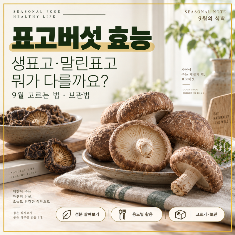 표고버섯 효능 생표고 말린표고 뭐가 다를까요? 9월 고르는법 보관법
