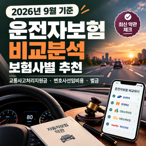 2026년 9월 운전자보험 보험사별 비교 분석 추천｜변호사비·형사합의금·벌금 최신판