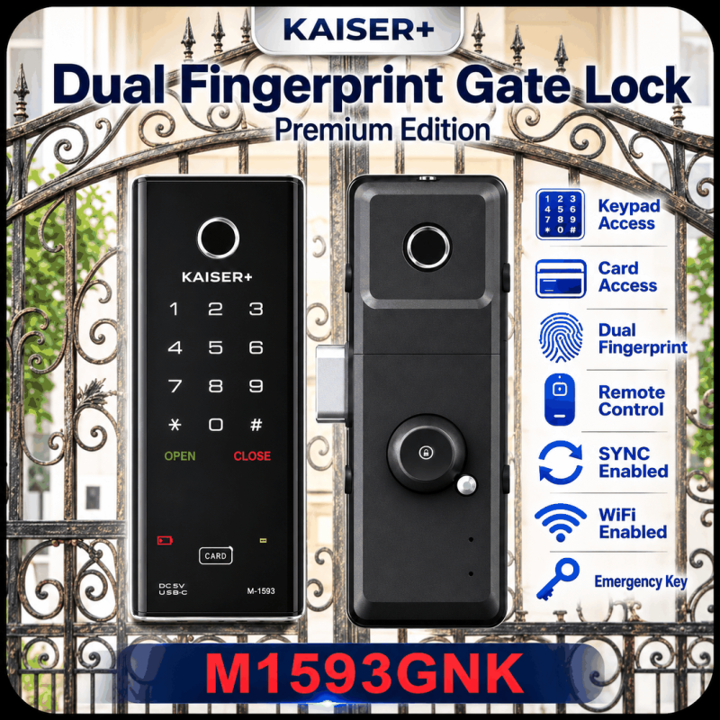 [KAISER+] M1593GNK 양방향 치매도어락 세로형 보조키 양방향 지문 양방향 수동키 리모컨 Wi-Fi