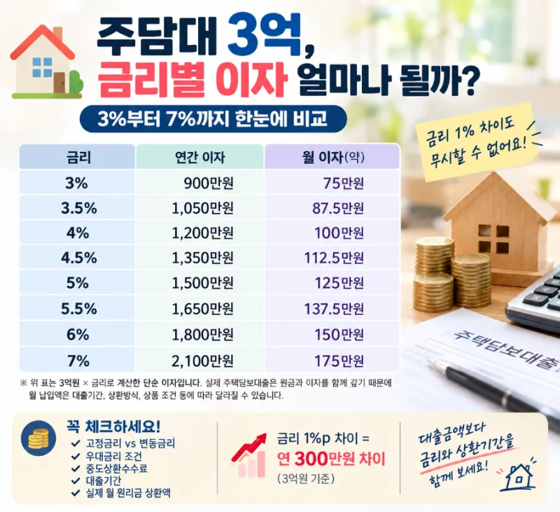 주택담보대출 3억, 금리 1% 차이가 만드는 놀라운 이자 차이
