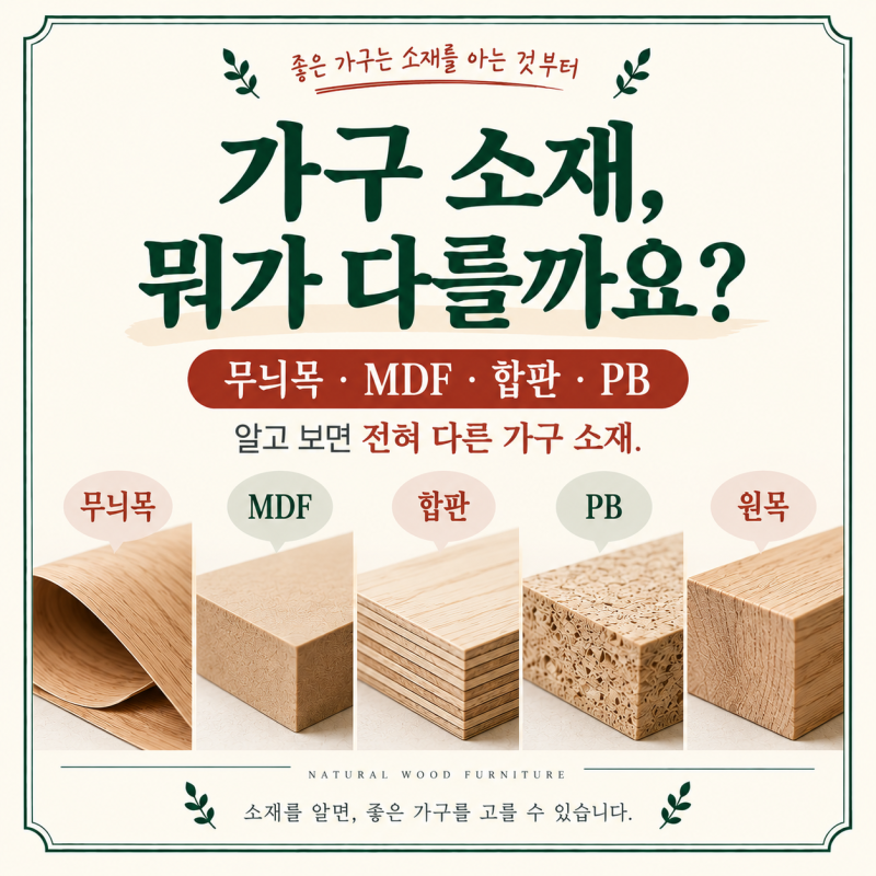 가구 소재 종류와 차이, 무늬목·MDF·합판·PB 쉽게 알아보기