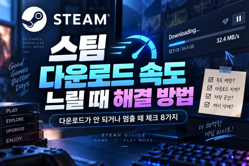 스팀 다운로드 속도 느릴 때 해결 방법｜다운로드가 안 되거나 멈출 때 체크 8가지