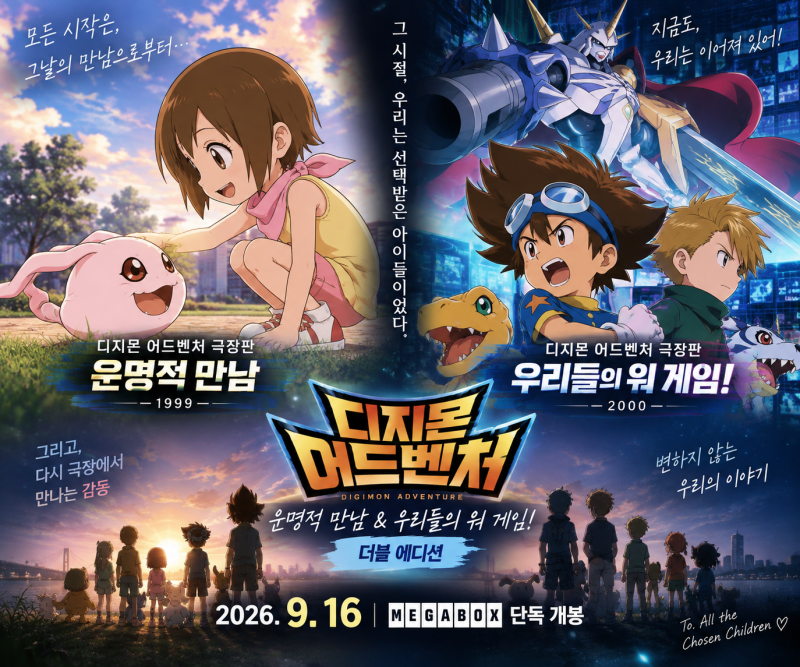 디지몬 어드벤처 극장판 운명적 만남 & 우리들의 워 게임!｜9월 16일 메가박스 개봉·더블 에....