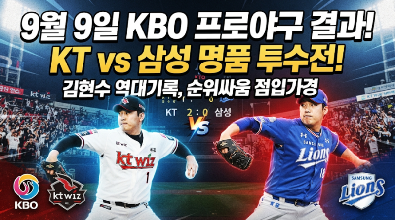[2026 KBO] 9월 9일 프로야구 레이스: KT, 삼성 꺾고 선두 추격전! 역대급 투수전과 대승의 현장