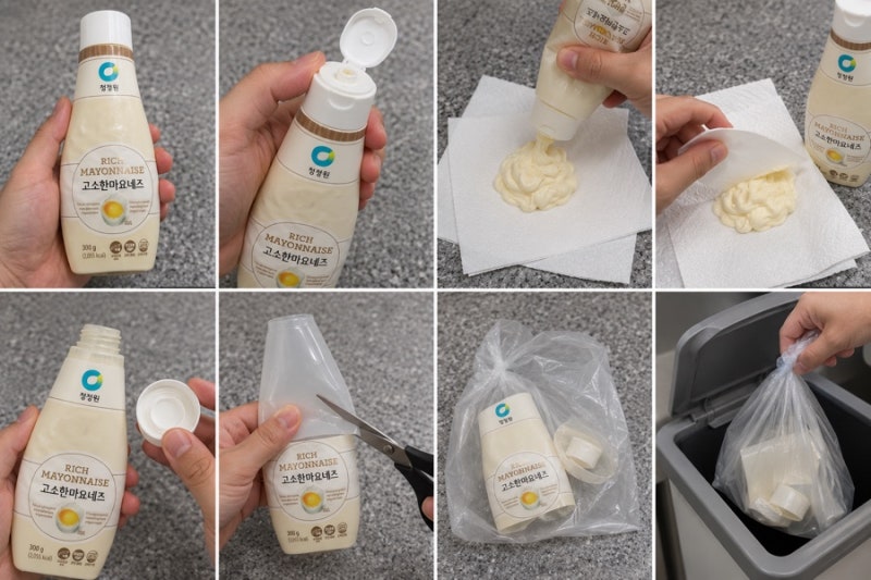 마요네즈 버리는법, 내용물과 용기를 나누는 게 먼저예요