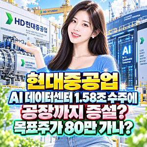 HD현대중공업 주가 47만원 AI 데이터센터 1.58조 수주에 공장까지 증설? 목표주가 80만 가나? 목....
