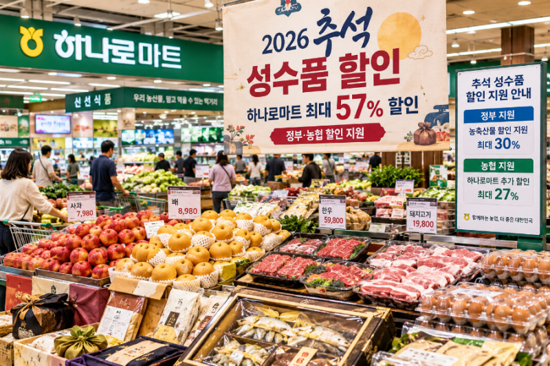 “추석 장보기 반값 가능할까?｜농협 하나로마트 최대 57% 할인·정부 지원 1,490억 총정리”