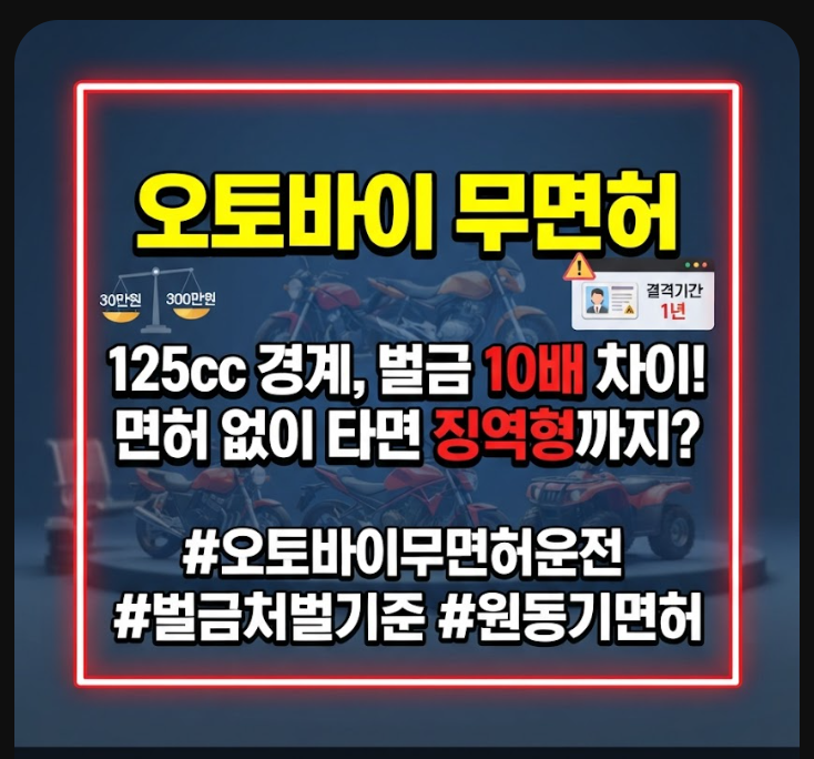 오토바이 무면허운전 벌금 30만 원? 125cc 넘으면 300만 원으로 뛰는 이유