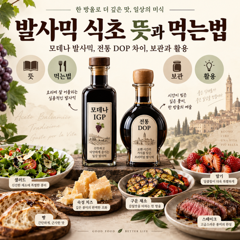 발사믹 식초 뜻과 먹는법: 모데나 발사믹, 전통 DOP 차이, 보관과 활용
