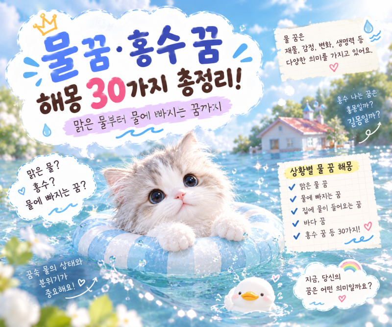 물 꿈·홍수 꿈 해몽 30가지 총정리! 맑은 물부터 물에 빠지는 꿈까지