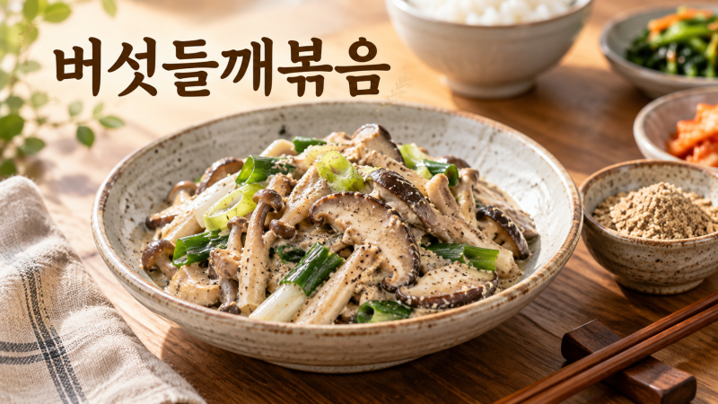 쉬운 한식 레시피 버섯들깨볶음, 들깨가루를 마지막에 넣어 고소하게 마무리하는 순서